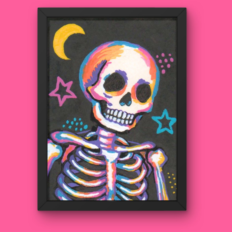 Rainbow Bones | Spooky Original Hand-Painted ACEO by CozyCloe