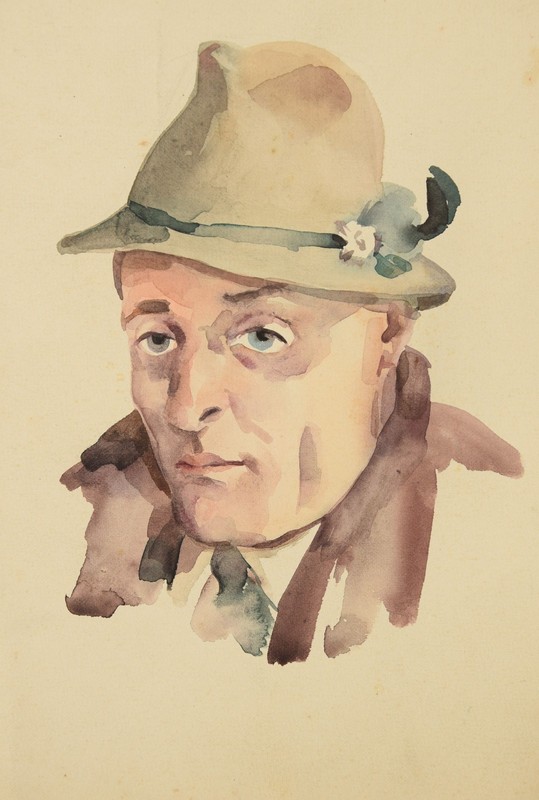 Georg (Schorsch) Winter 1899-1955 Nuremberg/Watercolor ~1935 Portrait Man Hunter Hat