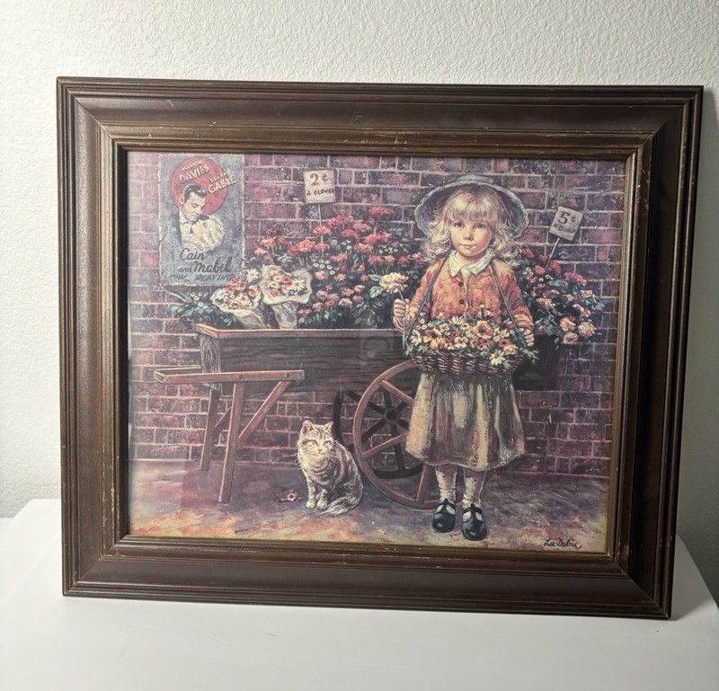 Vintage Lee Dubin Painting Flower Girl Art Framed Signed 25X21”