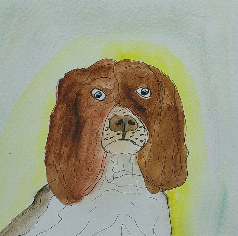 Original Watercolor Painting Spaniel Dog Puppy Portrait Whimsical Animals 6 inch