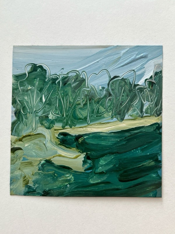Emerald Green Abstract Landscape Original Oil Paining Framed Ready To Hang 4x4” gallery
