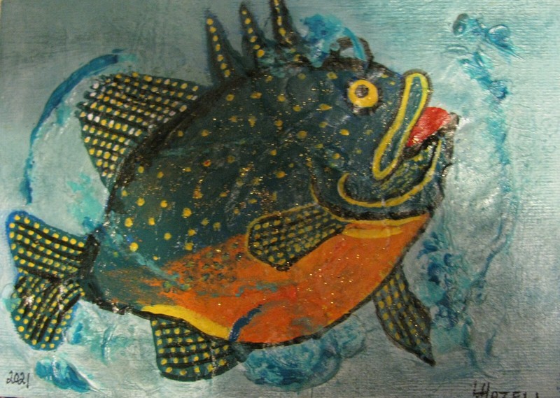 A1238 ORIGINAL ACRYLIC ACEO PAINTING BY LJH "PUFFER FISH'' gallery