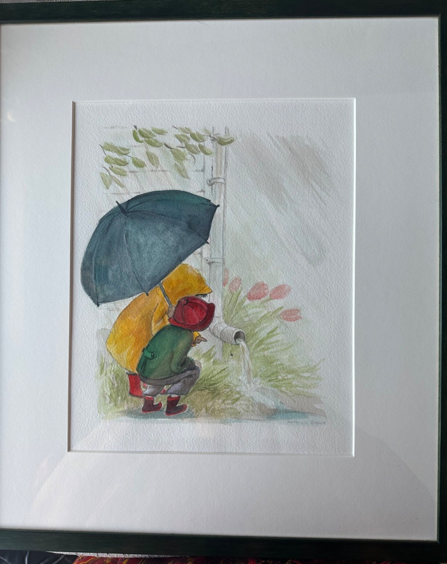 Kathryn Brown Illustration Art Framed Watercolor Children Spider Waterspout