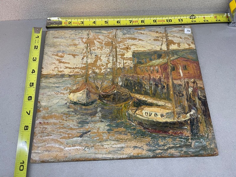 ERNEST FREDERICK MEYER, American oil painting Boats Nantucket #79