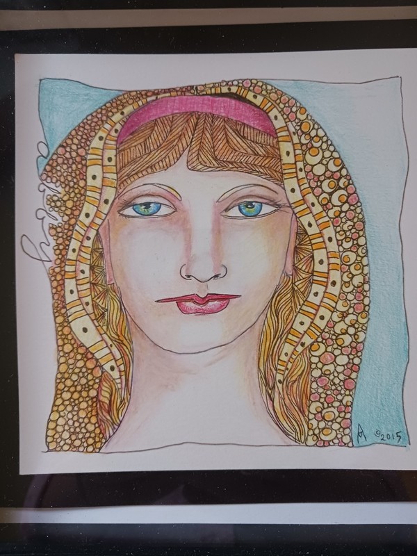 Original Hand Painted Ink & Pencil Drawing Lady Named Abby in Zentangles Style gallery