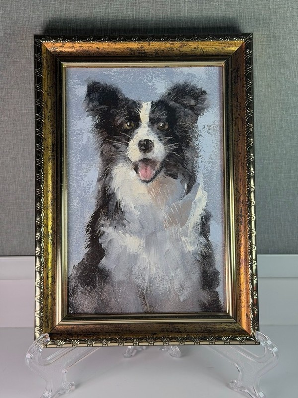 Border Collie Oil Painting Original Framed Dog Portrait Animal Art Gift 6х4in gallery