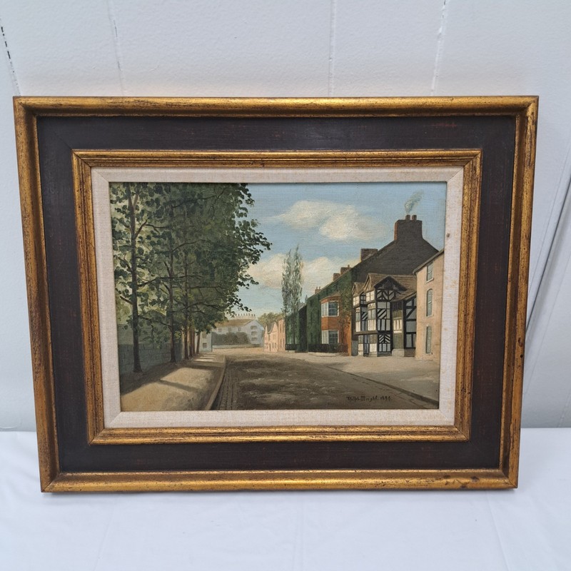 Vintage Signed Ralph Wright Oil Painting Street Scene in England