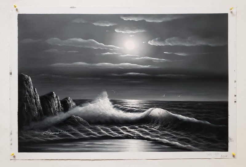 Ocean Wave - B/W #4DBS-4, 24x36, 100% Hand Painted Oil Painting on Canvas, gallery