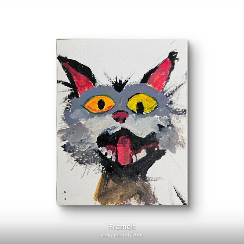 Crazy Cat Portrait Acrylic Painting on Paper 4.6×6