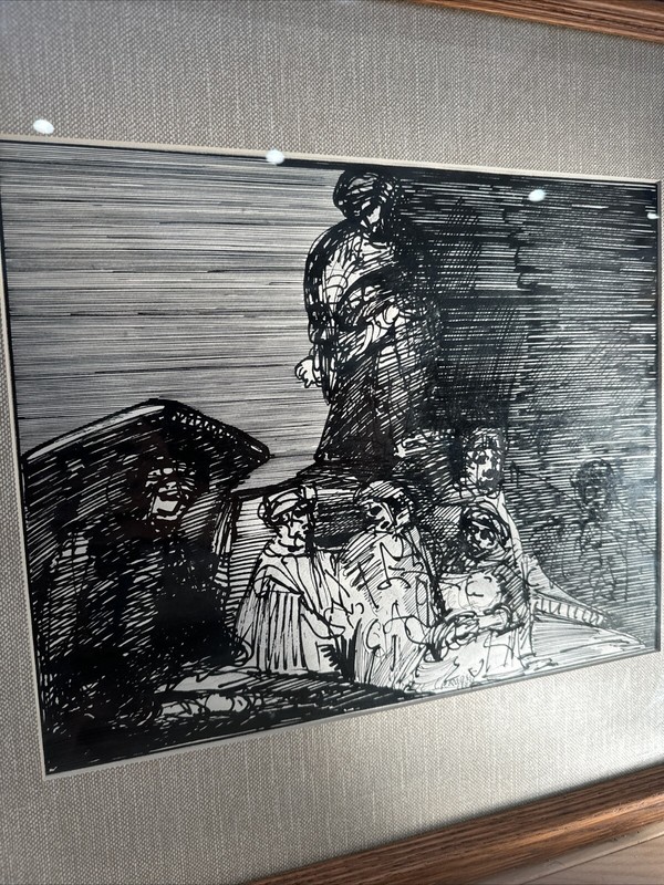 JOACHIM PROBST 1954 PEN & INK PAINTING “SERMON ON THE MOUNT”