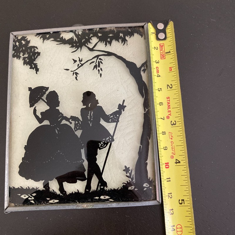 Antique Silhouette Art - Reverse Painted Convex Bubble Glass - Victorian Couple gallery