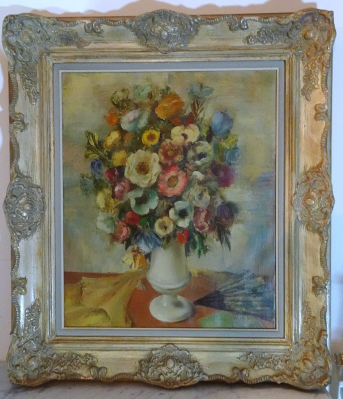 oil canvas painting Raf De Buck Raphael Belgian school flowers framed large