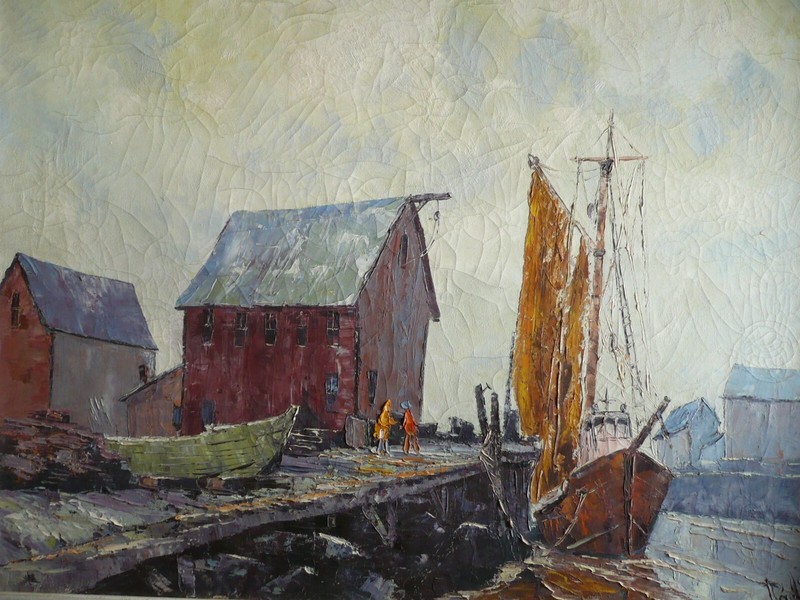 FRANCIS PULITO, LISTED CT CONNECTICUT DOCK HARBOR BOATS MODERNIST 70s CHUNKY OIL gallery