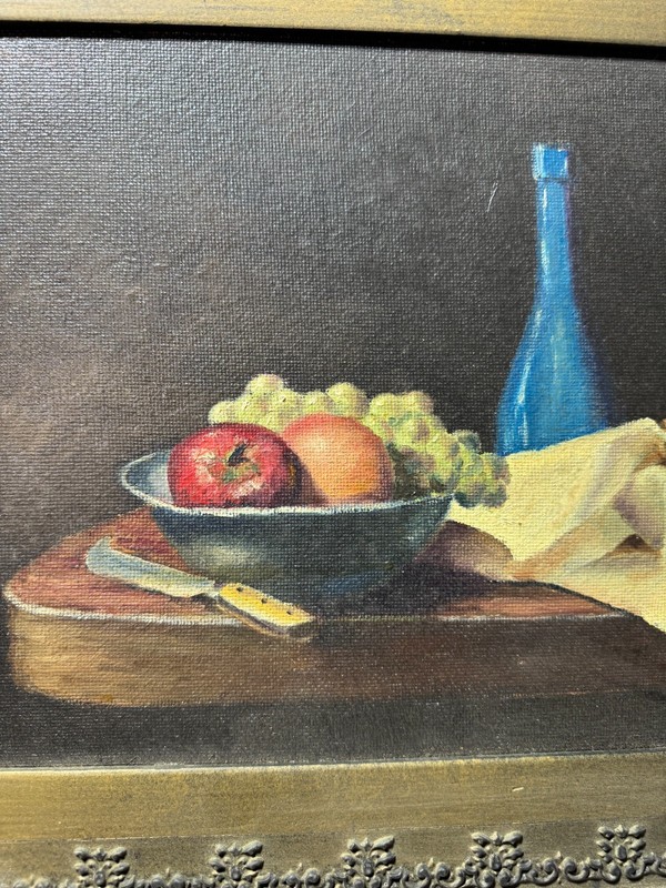 Antique MP Wolfe 08 "Tabletop Still Life Scene" Oil Painting -Signed And Framed gallery