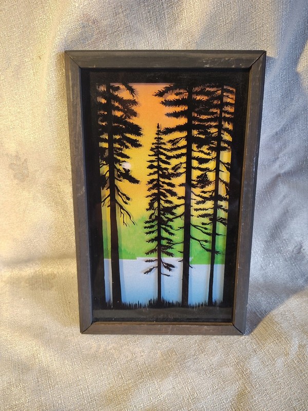 Vintage Nature Scene Painted Glass Wood Frame Lulu’s Inc. 1977 6.5″x10.5 «
