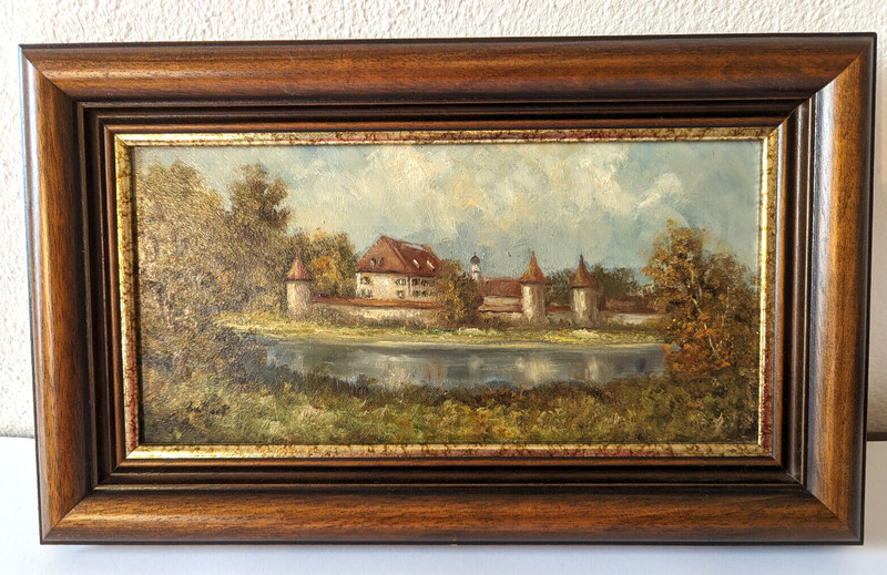Oil painting G. Gallert * 1927 original signed | Castle with lake in the foreground