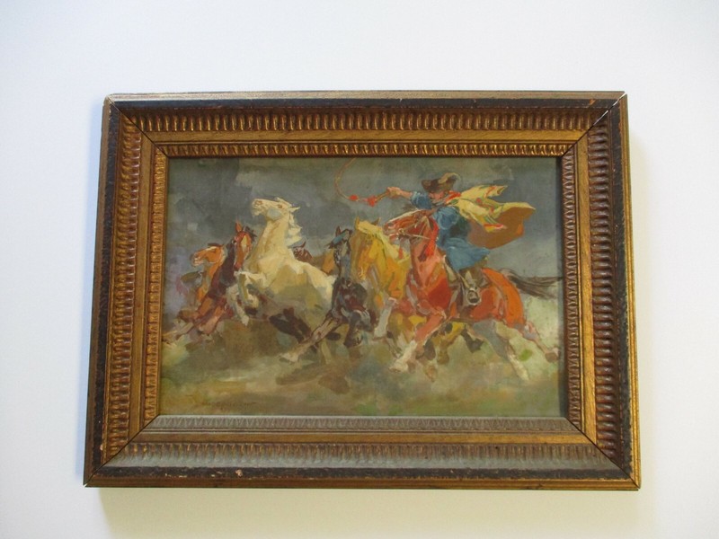 ANTIQUE IMPRESSIONIST IMPRESSIONISM PAINTING HORSE RIDER HORSES OLD LISTED ART