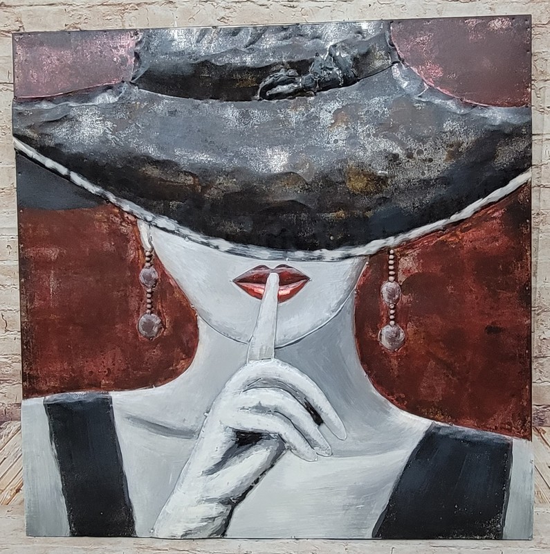 Woman Lady girl with Black Hat in Silence 3-D Painting Cabin Decoration Gift Art