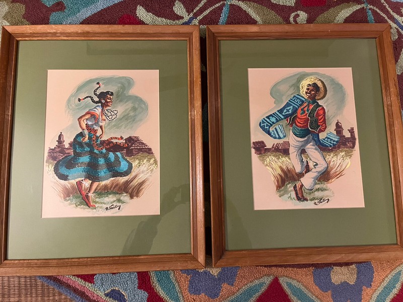 Vintage Mexican Male Female Dancers Watercolor Prints Original