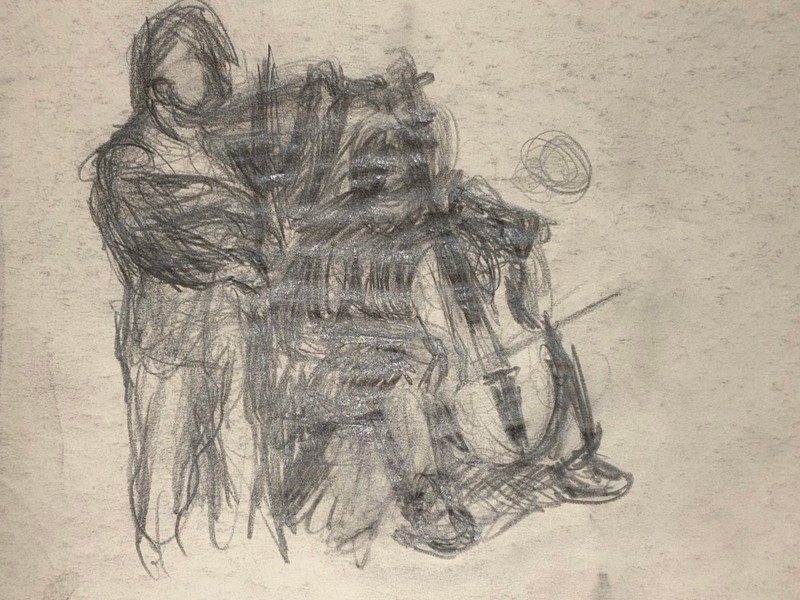 Violinist & Cellist Playing Music Pencil Drawing-Circa 40s-Bernard Gussow gallery