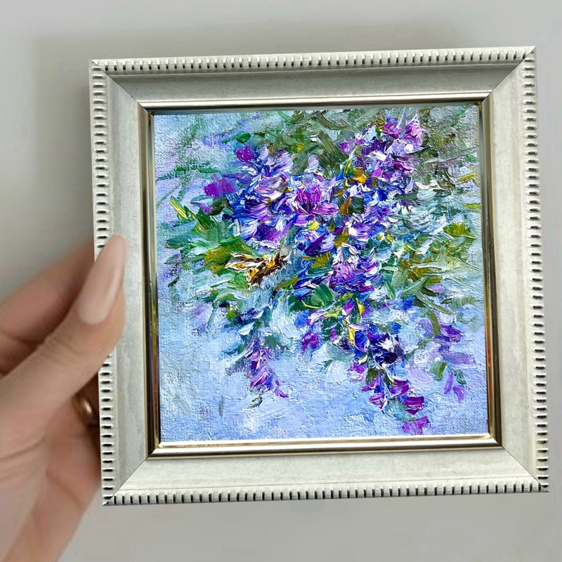 Original Oil Painting Wildflowers Floral Art Mini Wall Art 4x4inch Signed OS