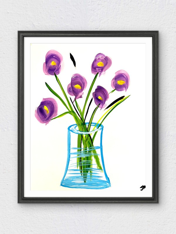 RiverRunArt Original Botanical 11×14 Acrylic Paper Wall Art Flowers Bedroom