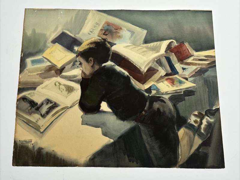 Antique Portrait Painting Wpa Ashcan Books Magazines Young Reader Boy Child