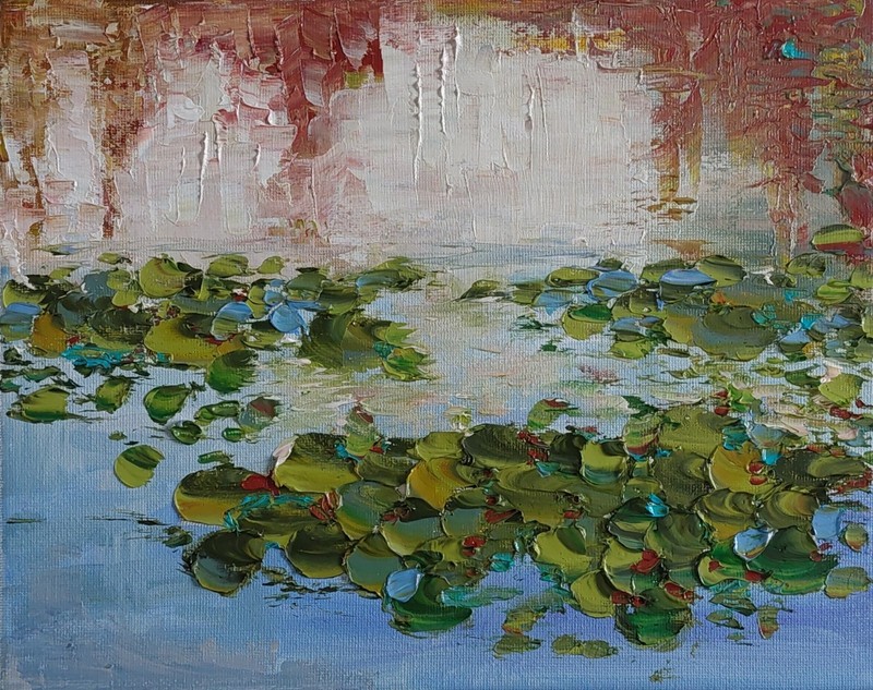 Oil original painting on canvas 10x8 inches Waterlily pond gallery