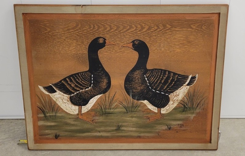 Folk art painting Folk Art Waterfowl Painting On Wood Board 1984 J. Kirby gallery