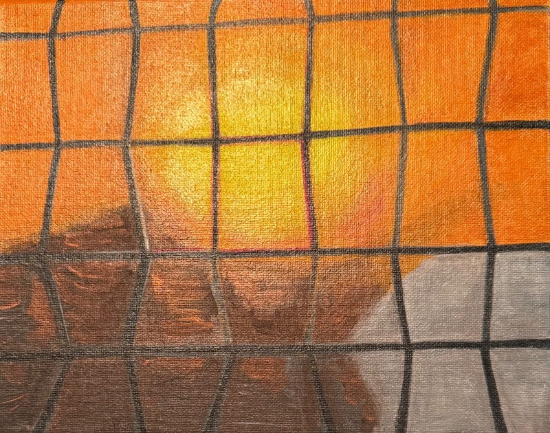 Original Painting 8X10 Acrylic Canvas Sunset thru Screen way up close signed