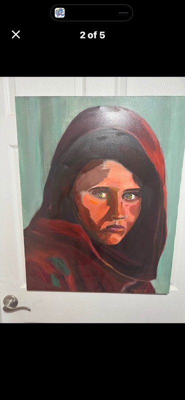 National Geographic Beautiful Afghan Girl Oil Painting Green Eye on Canvas
