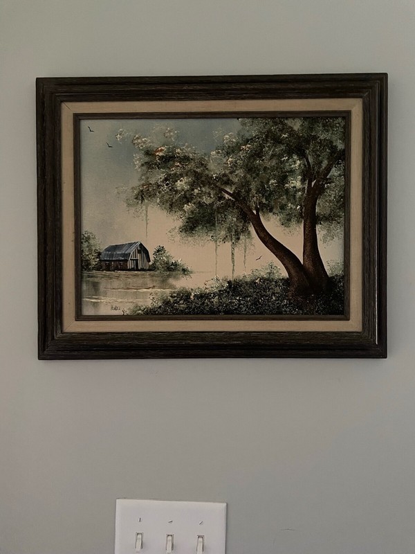 CHESTER LEWIS PEREZ VINTAGE 3D RAISED OIL ON CANVAS LANDSCAPE PAINTING.