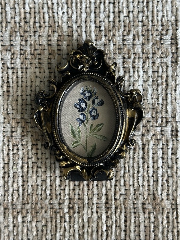 Ornate framed bluebonnet Texas state flower mini oil painting -original painting