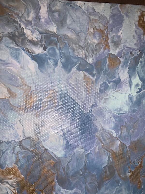 Modern Acrylic Marbleized Freeform Blue Grey White Metallic Canvas 8”x10” gallery
