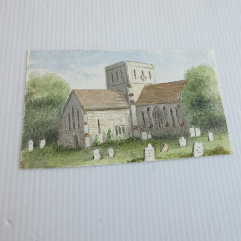 Vintage watercolor painting Amesbury Church, Wiltshire – Small