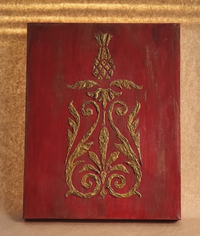 Victorian Style Handmade Painting Dimensional Red Bronze Gold