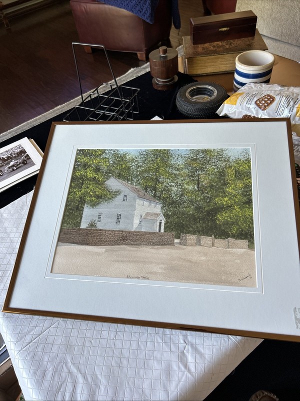 Original Sturbridge Meeting Signed Watercolor Farmhouse Landscape Framed 20×16”