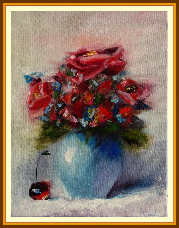 Original Hand Paint Oil Painting on Canvas «Blue Vase» 9×12″