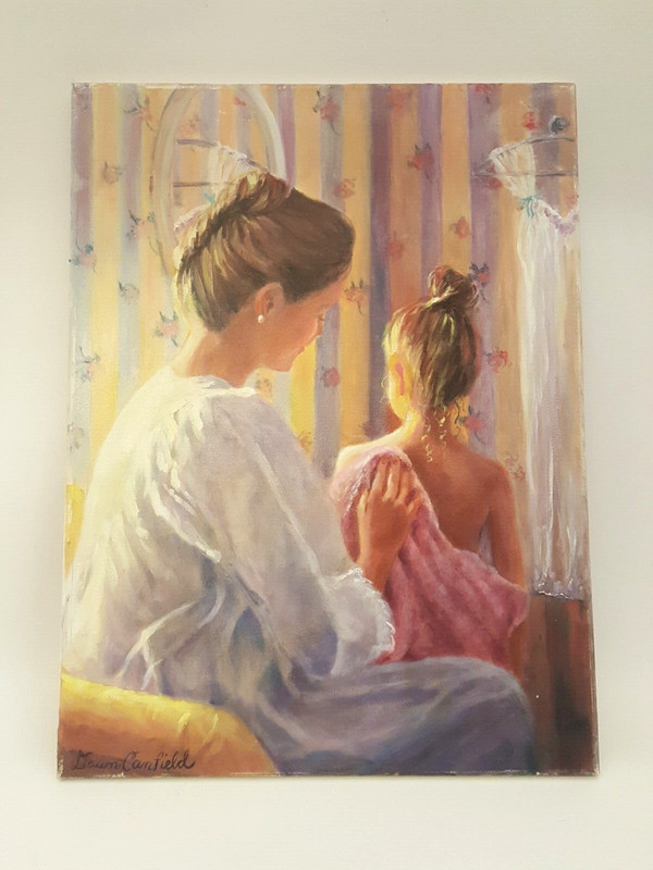 Original oil painting mother & daughter «A Mother’s Love’ signed Dawn Canfield