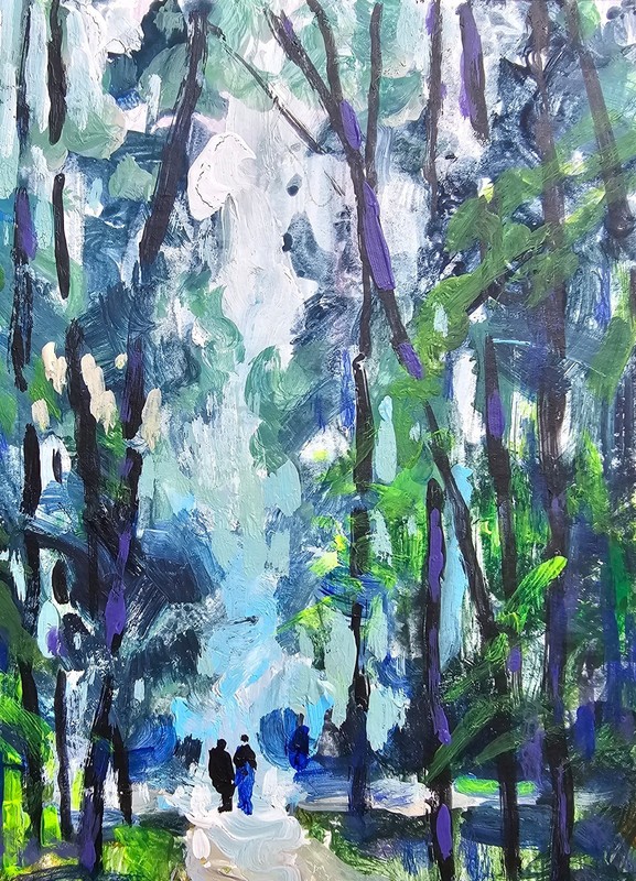 Oil painting Trees Ukrainian painter canvas Unframed original Decor landscape gallery