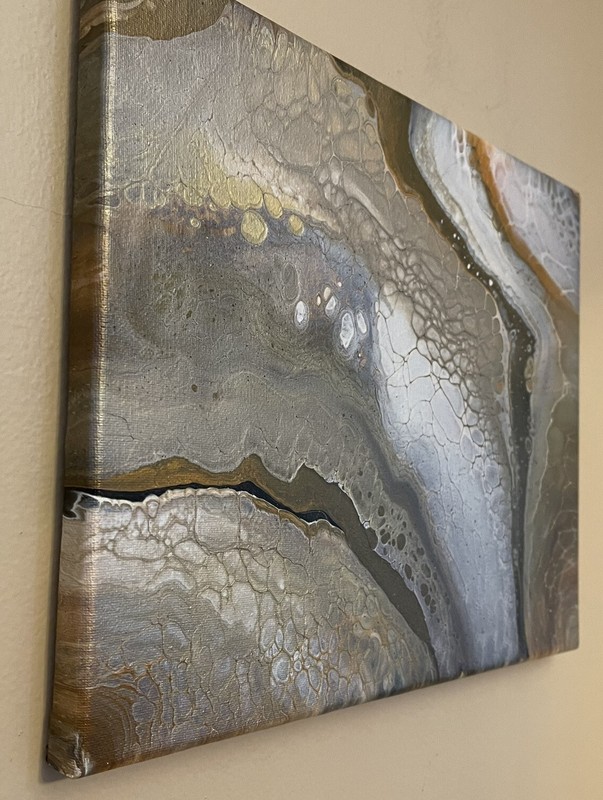 Art Hand Paint Pouring Acrylic Abstract Metallic ￼”Crystal Shifts” 11 X 14 New gallery