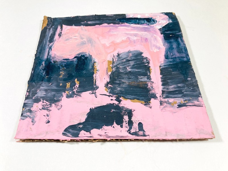 Abstract Dog Painting Original 6x6 Pink & Blue Animal Cardboard Art Miz Katie gallery