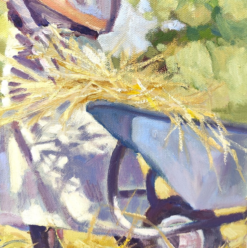 Vintage Hay Harvest Country Farm Scene Painting on Canvas Gold Metal Frame 10x13 gallery