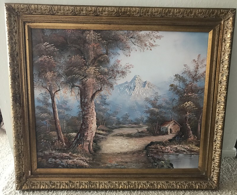 Beautiful C. Inness Oil On Canvas Remote Cabin Scene 20”by 24”