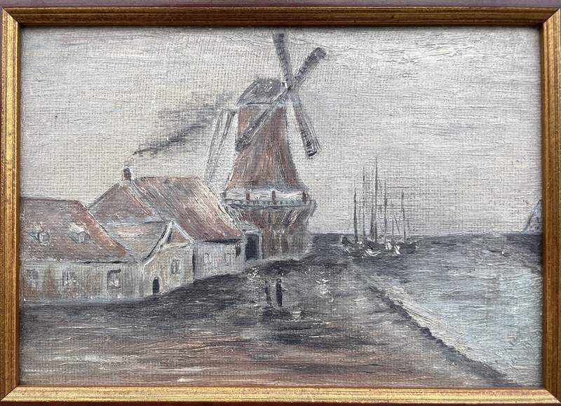 Impressionist Nordic Coastal Landscape Houses Windmill Sailboats Oil Painting gallery
