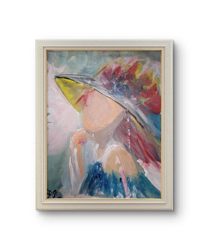 Woman In Floral Bonnet Unique Abstract Expressionism Wall Art Canvas 11x14. gallery