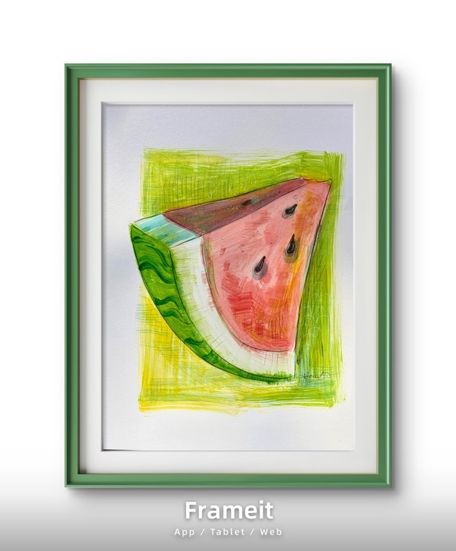 Original Yellow Green Watermelon Painting By Alannah Dyer- Acrylic 9×12 in. Food