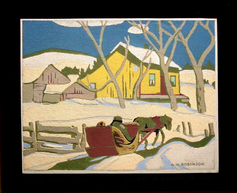 Rare c.1931 Listed Canadian Artist A. H. Robinson Serigraph, "Home From Town" gallery