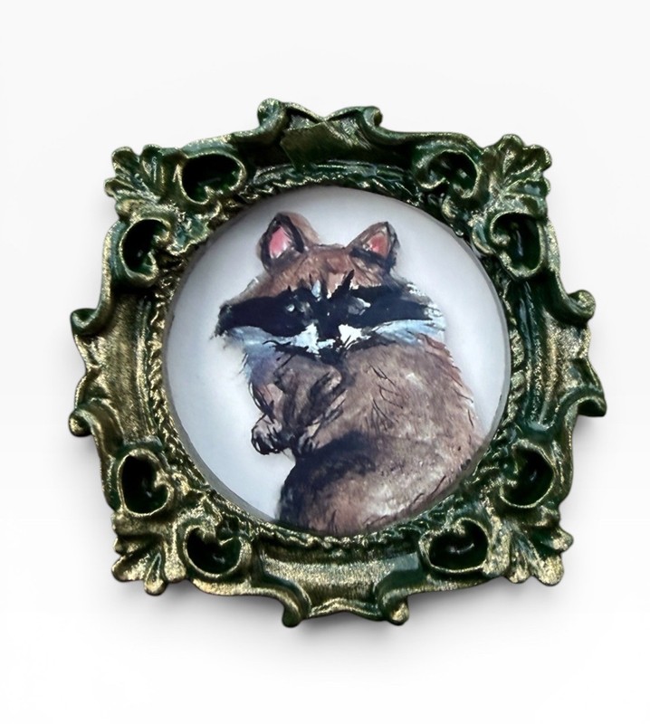 TEENY MINI • Raccoon watercolor animal print in TINY ornate frame