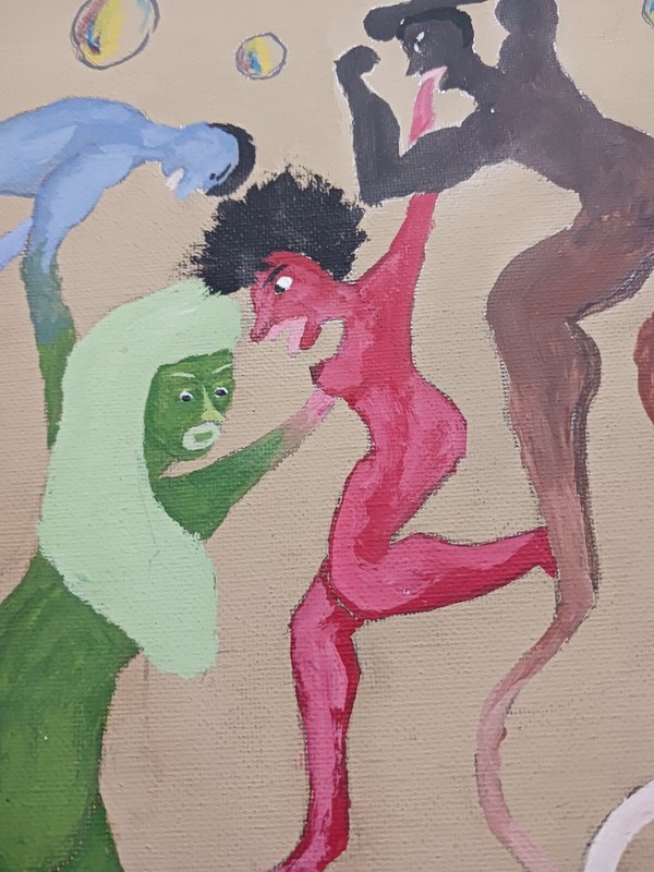 VERY DIFFFERENT ABSTRACT & SURREAL PAINTING 12X16 TITLED (BIRTH) -UNUSUAL SCENES gallery